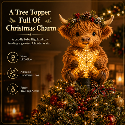🎄Baby Highland Cow Glowing Star Tree Topper✨