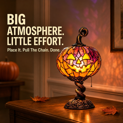 🎃 Halloween Pumpkin Glow Lamp – Vintage Stained-Glass-Style Table Light