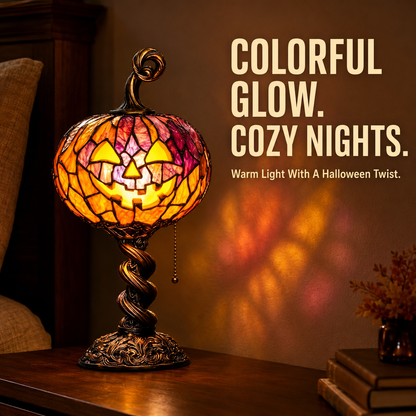 🎃 Halloween Pumpkin Glow Lamp – Vintage Stained-Glass-Style Table Light