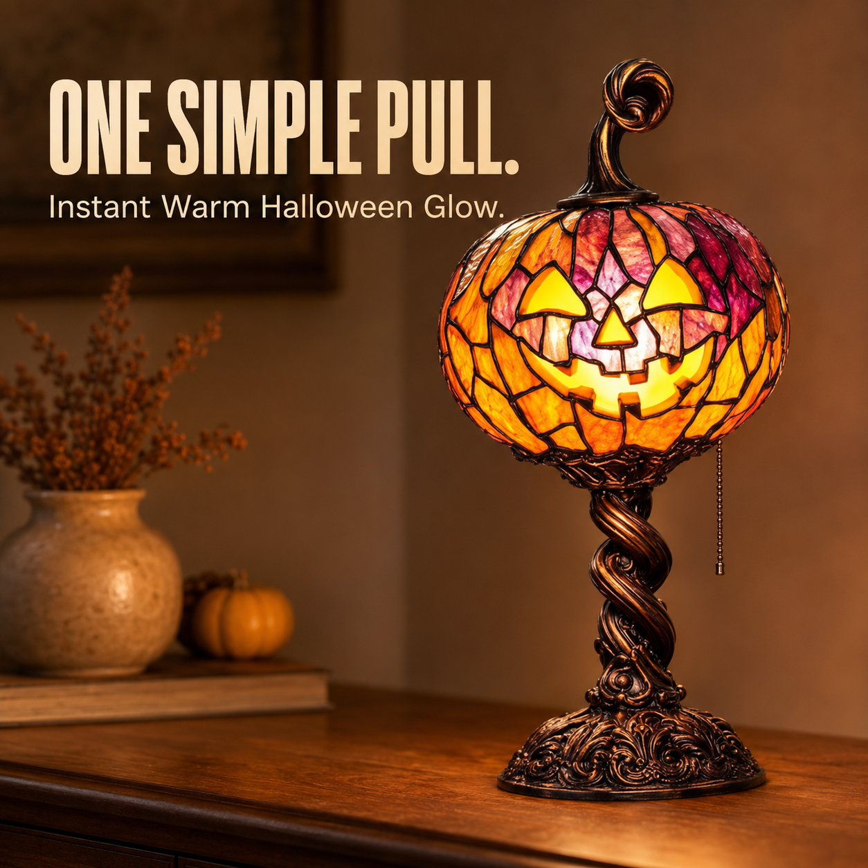 🎃 Halloween Pumpkin Glow Lamp – Vintage Stained-Glass-Style Table Light