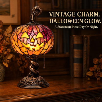🎃 Halloween Pumpkin Glow Lamp – Vintage Stained-Glass-Style Table Light