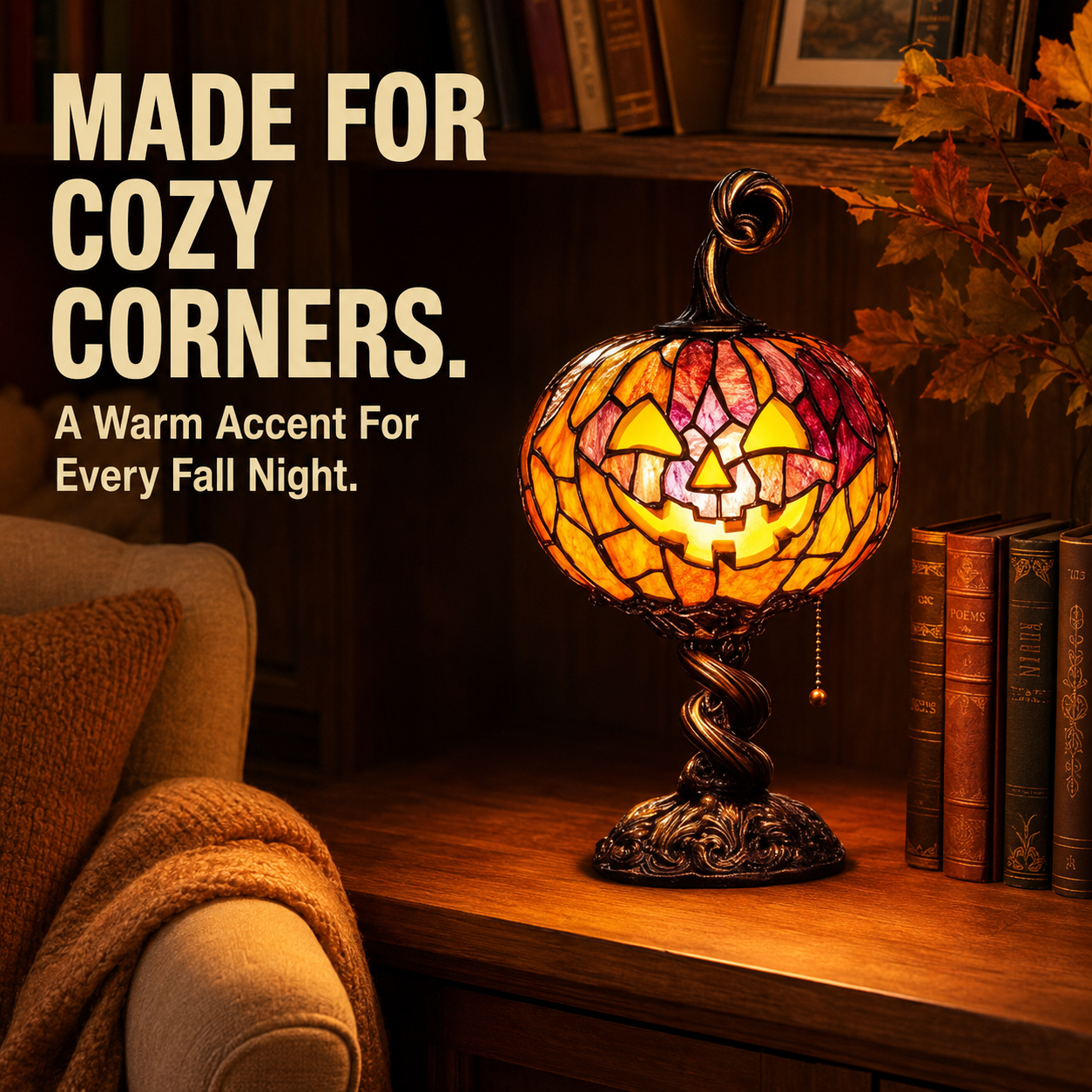 🎃 Halloween Pumpkin Glow Lamp – Vintage Stained-Glass-Style Table Light