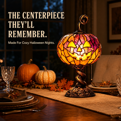 🎃 Halloween Pumpkin Glow Lamp – Vintage Stained-Glass-Style Table Light