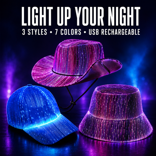 🌈 Light Up Your Night — Rechargeable LED Fiber Optic Hat Collection