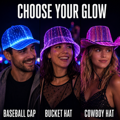 🌈 Light Up Your Night — Rechargeable LED Fiber Optic Hat Collection