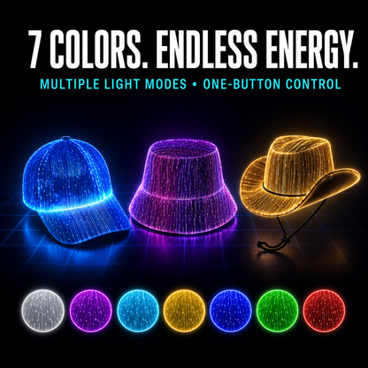 🌈 Light Up Your Night — Rechargeable LED Fiber Optic Hat Collection