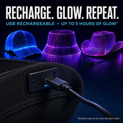 🌈 Light Up Your Night — Rechargeable LED Fiber Optic Hat Collection