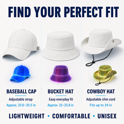 🌈 Light Up Your Night — Rechargeable LED Fiber Optic Hat Collection