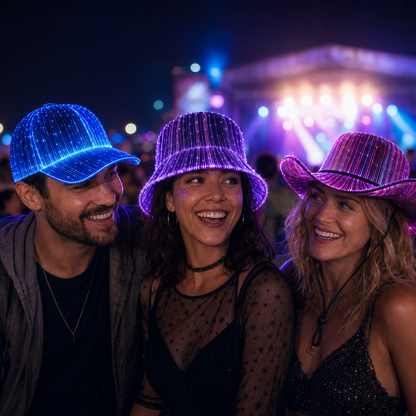 🌈 Light Up Your Night — Rechargeable LED Fiber Optic Hat Collection