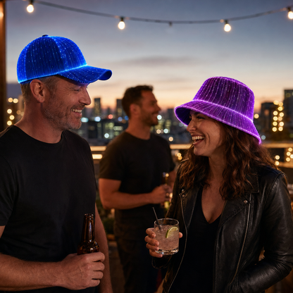 🌈 Light Up Your Night — Rechargeable LED Fiber Optic Hat Collection