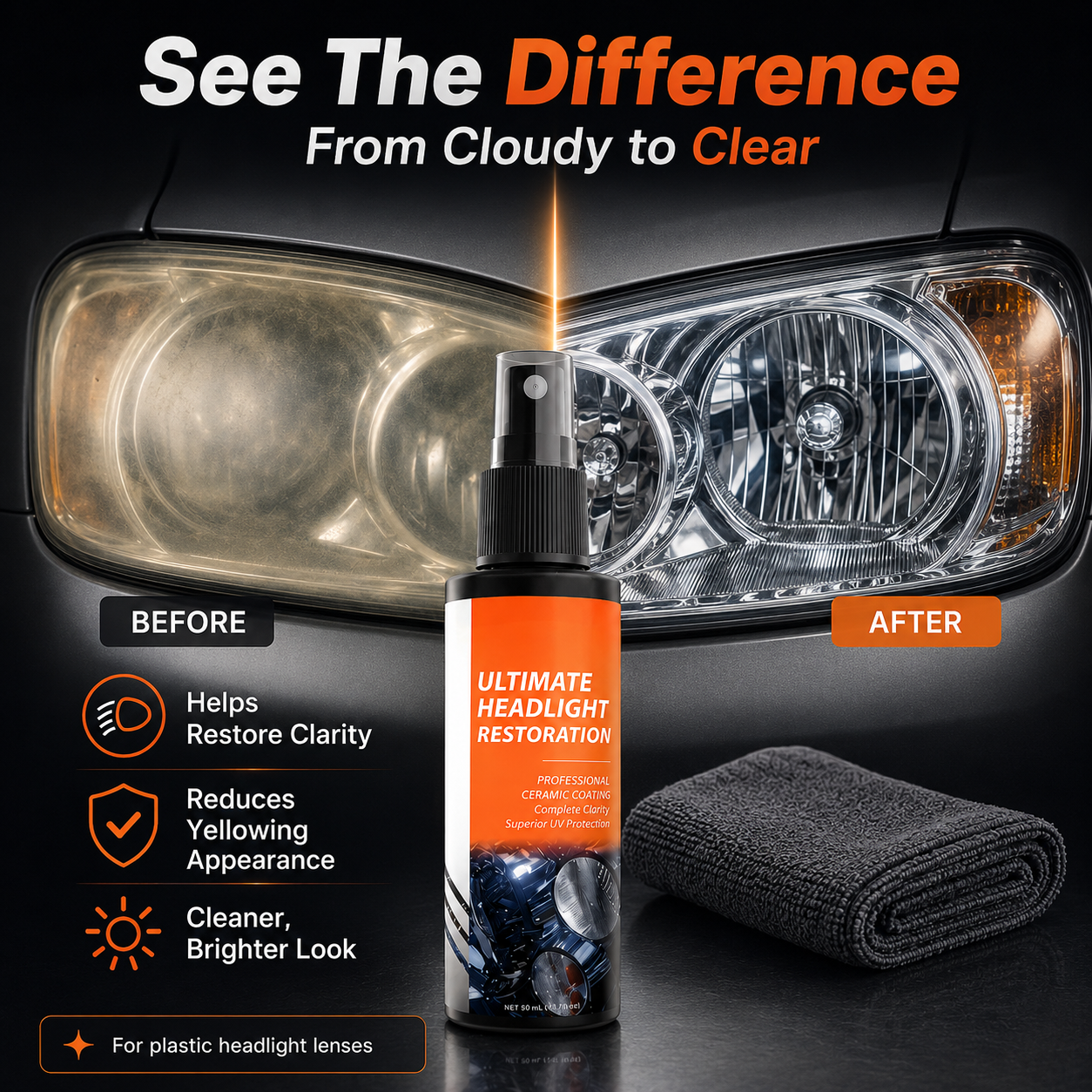 🔥 LAST DAY: Buy 1 Get 1 FREE | Professional Headlight Restoration Spray Kit