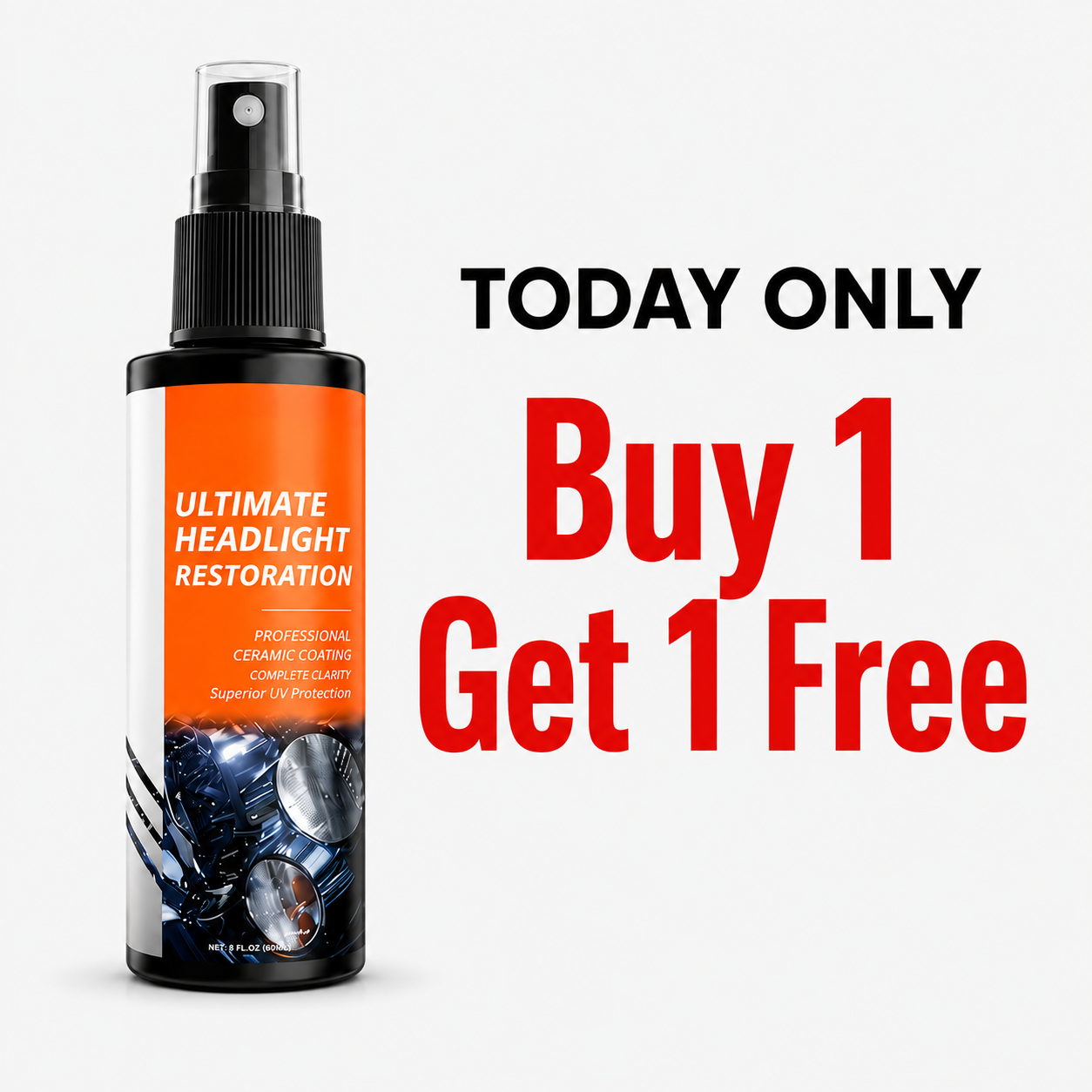 🔥 LAST DAY: Buy 1 Get 1 FREE | Professional Headlight Restoration Spray Kit