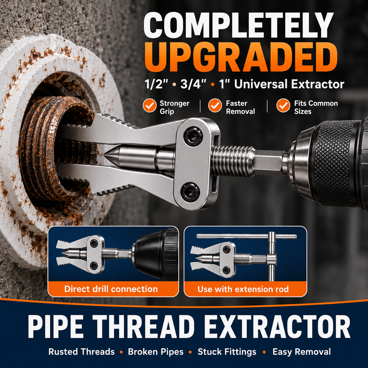 🔥 50% OFF Drill-Powered Broken Pipe Thread Extractor Set🔧