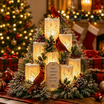 🔥Hot Sale - 50% OFF🔥🐦🕯️Cardinal Remembrance Lighted Christmas Centerpiece – “Loved Ones Are Near”