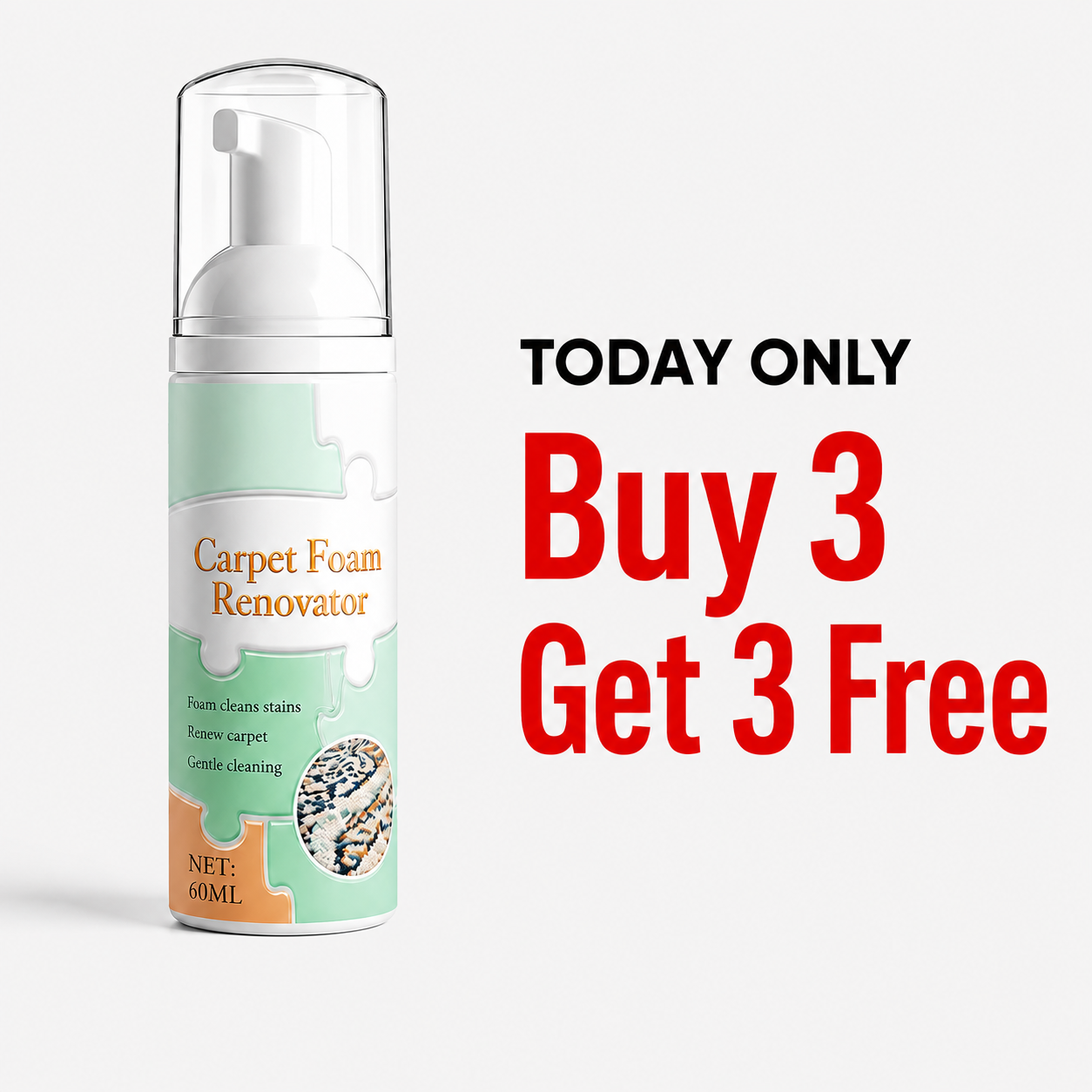 🔥 LAST DAY: Buy 1 Get 1 FREE | Waterless Carpet Foam Stain Remover + Towel