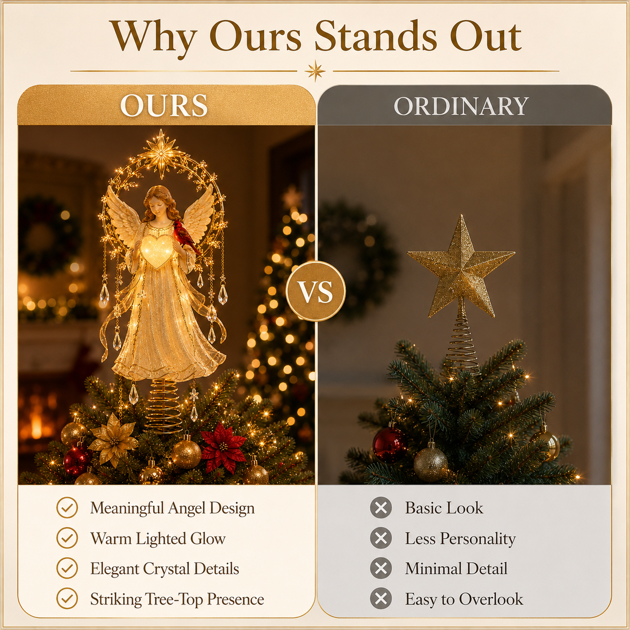 🔥Last Day 49% OFF✨ Lighted Angel Christmas Tree Topper with Cardinal & Glowing Heart