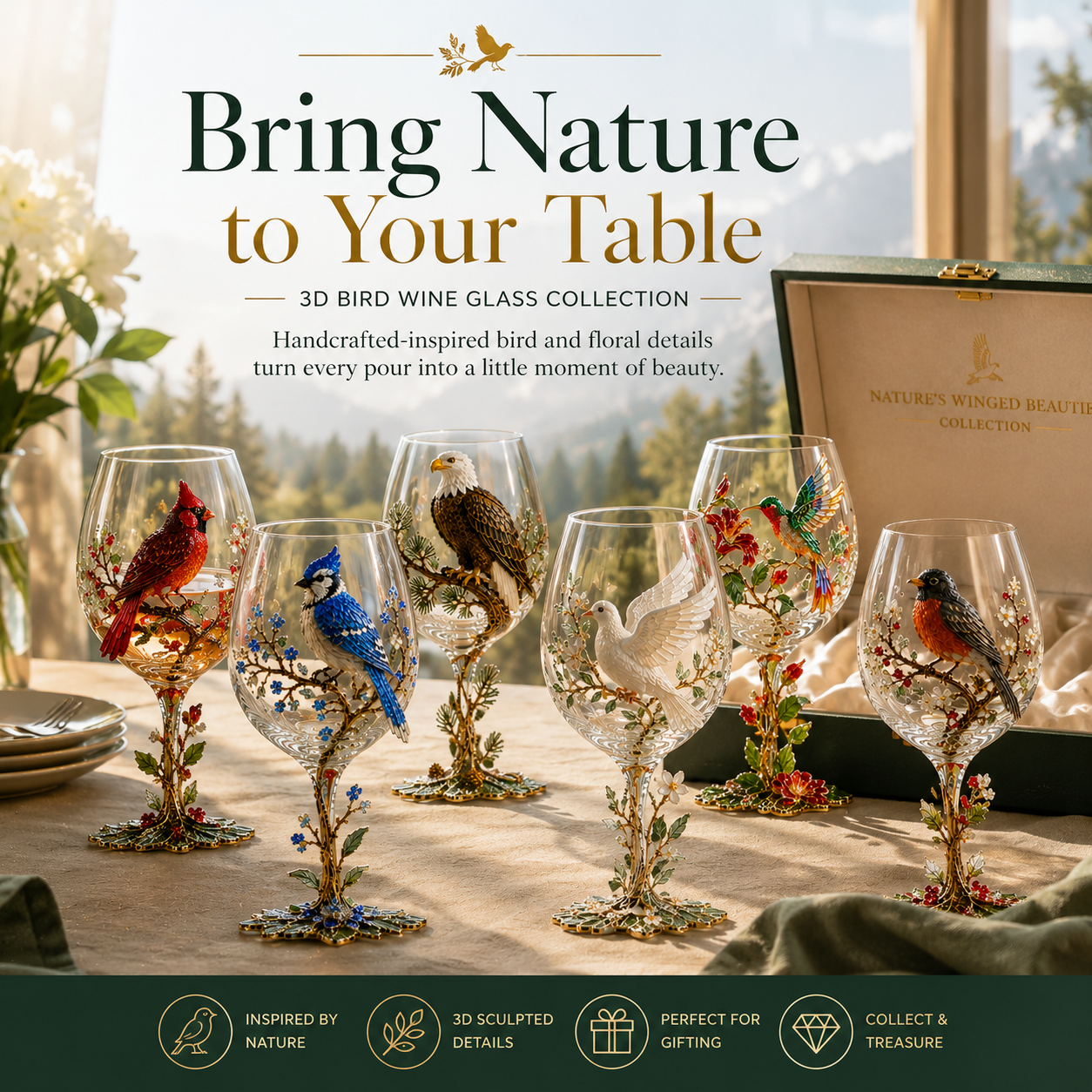 🔥Last Day 50% OFF🎁 3D Bird Wine Glass Collection Gift Box Set✨