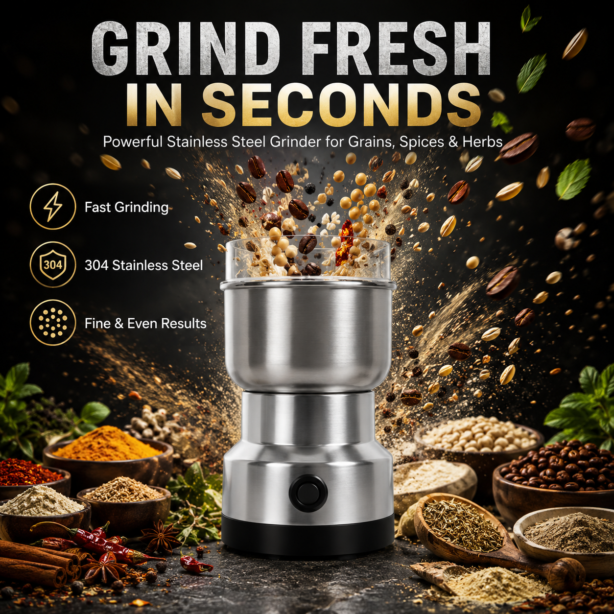 High-speed stainless steel grinder for dry spices grains coffee and seeds