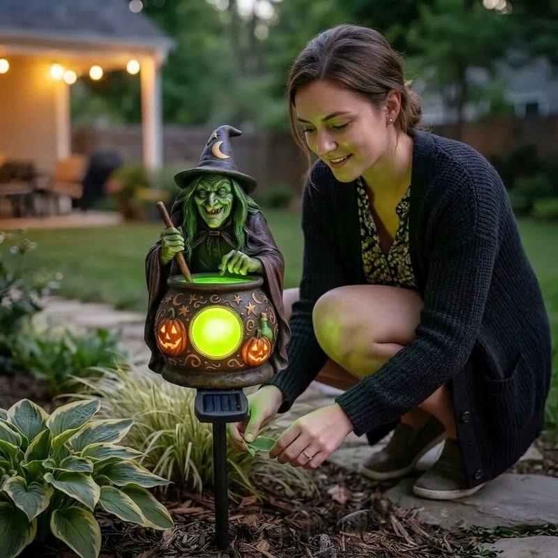 🔥Halloween Solar Witch Cauldron Garden Stake Light