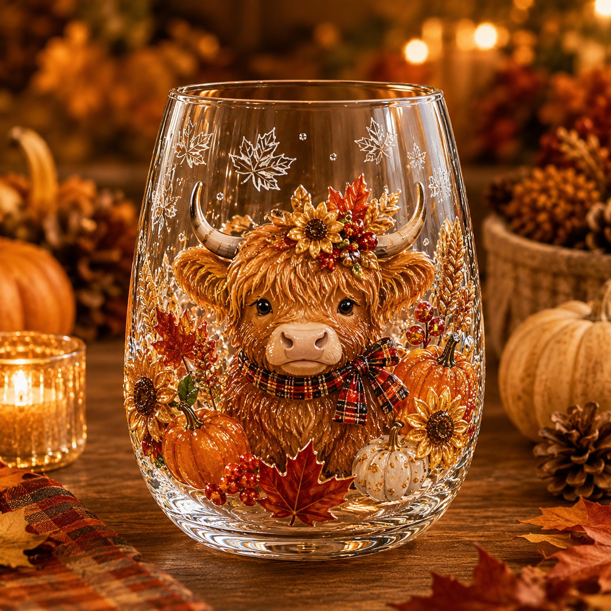 Highland Cow Autumn Harvest Glass Cup