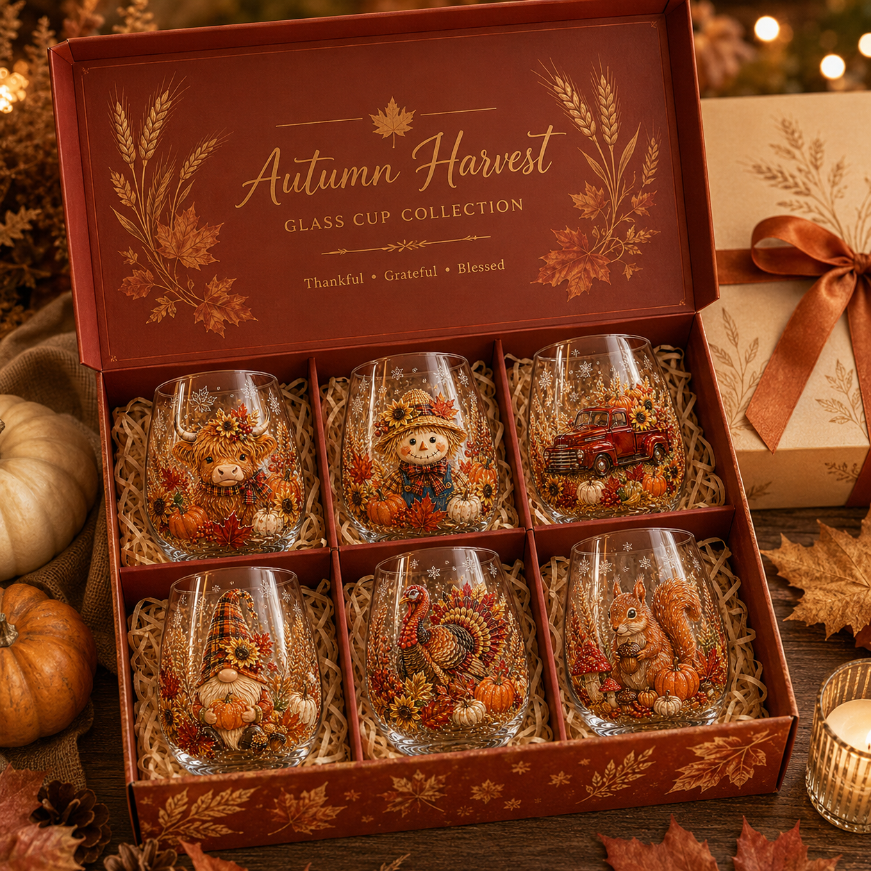 Set of six Autumn Harvest Glass Cups