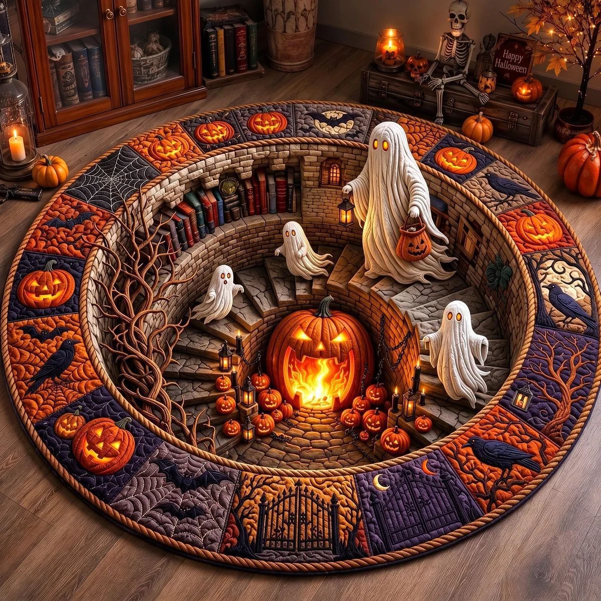 Ghost Halloween round rug