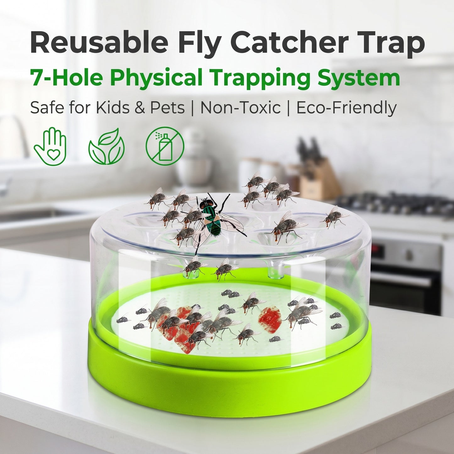 🔌✅ Reusable fly trap—no electricity, 🏠 Safe to use in the kitchen and around children and pets.