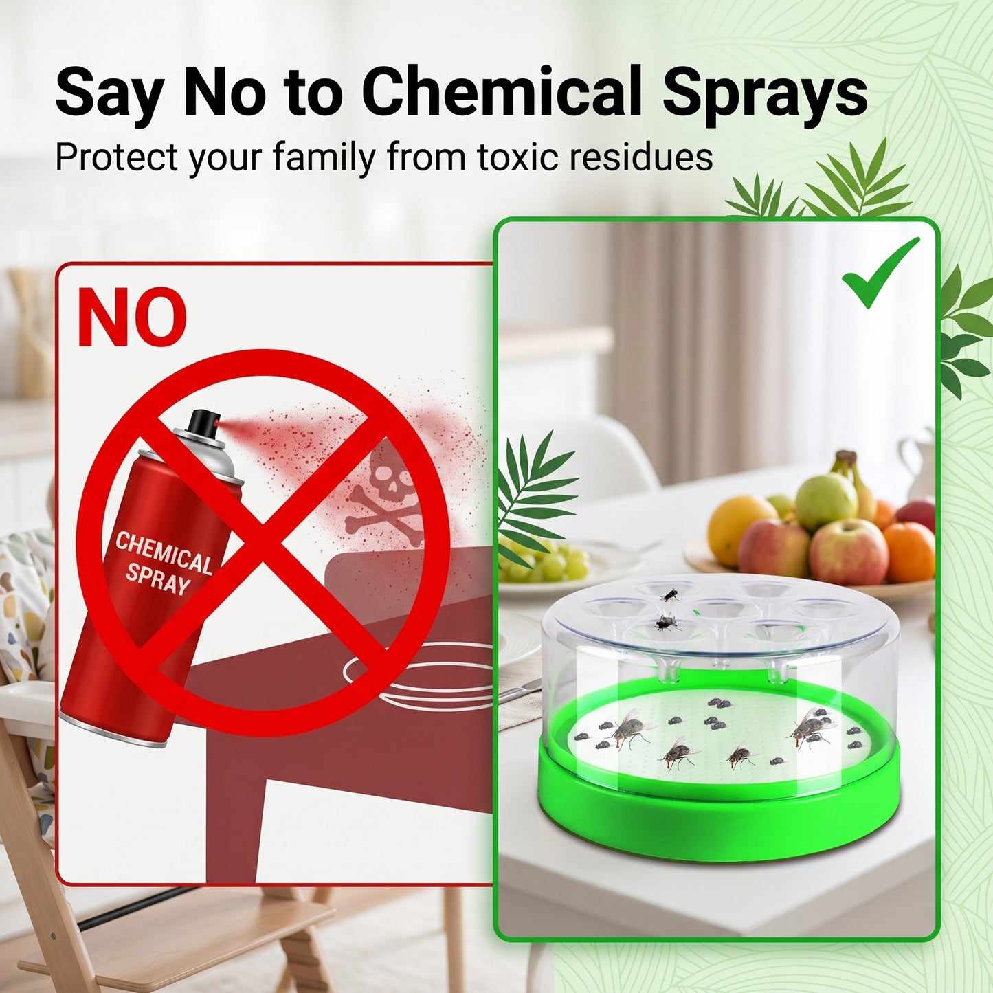 🔌✅ Reusable fly trap—no electricity, 🏠 Safe to use in the kitchen and around children and pets.