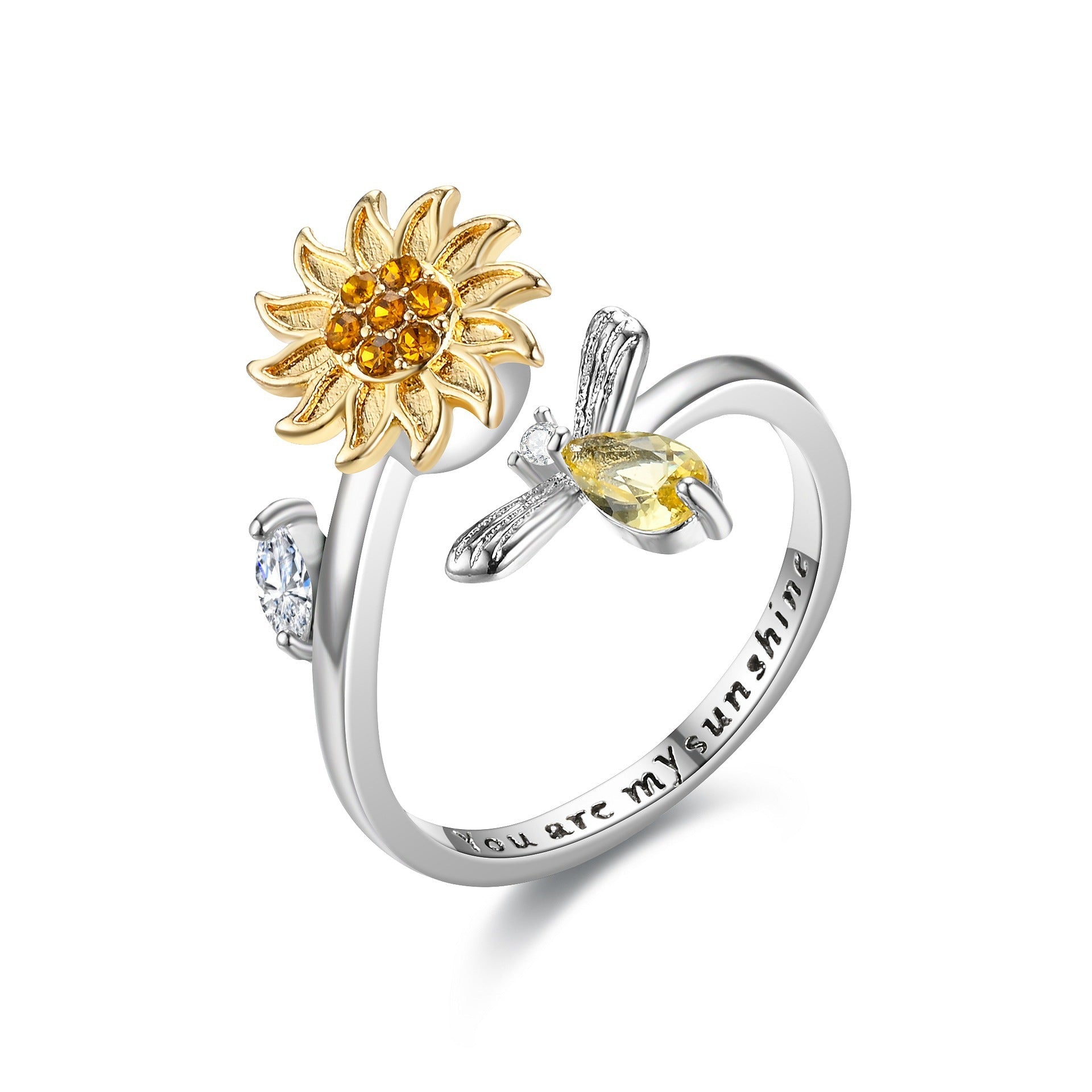 ☀️Sunflower Fidget Rings for Women,You are My Sunshine Chic Sunflower Open Ring