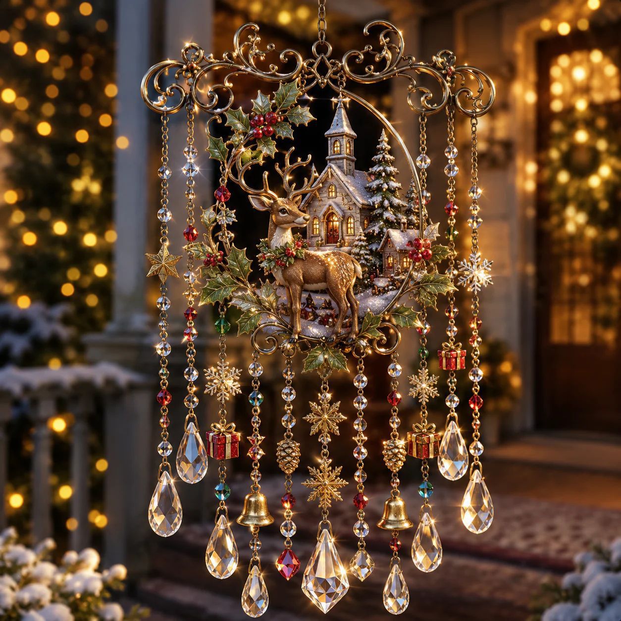 🎄🎐Handmade Christmas Stained Glass Window Hanging