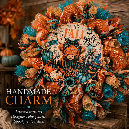 Handmade Highland Cow Fall & Halloween Wreath