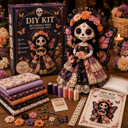 🔥 Day of the Dead Patchwork Doll DIY Kit | Handmade Fabric Craft with Floral Details