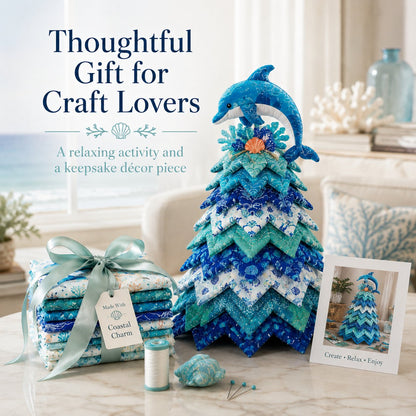 🌊 Ocean Dreams Layered Fabric Tree Craft Kit | Create a Freestanding Coastal Centerpiece with Coordinated Fabrics & Marine Topper 🐚✨