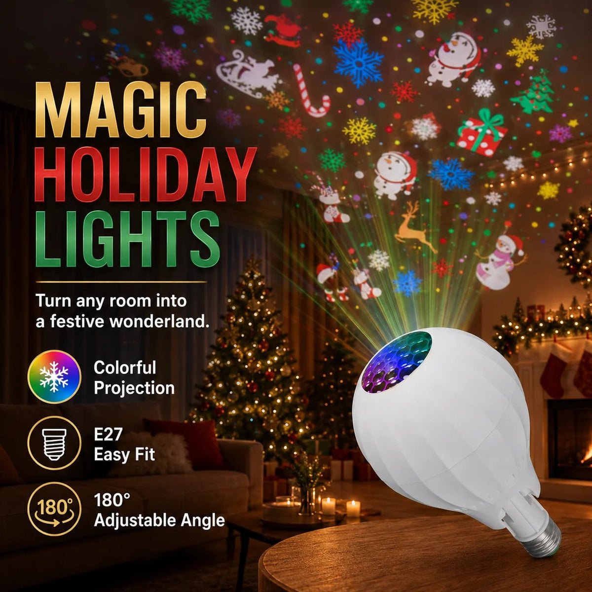 💡Rotating Christmas Projector Bulb | 16 Patterns