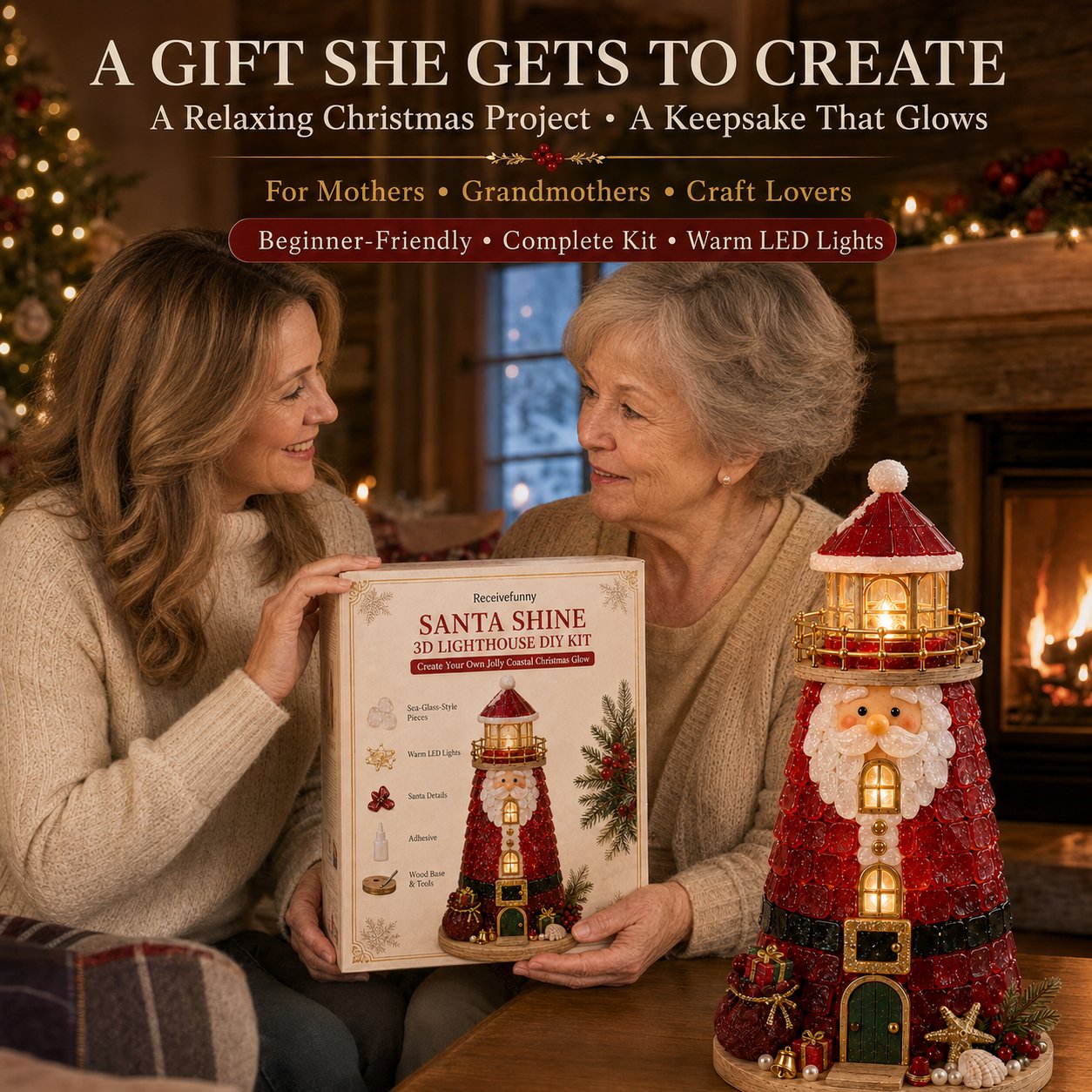 ✨ DIY Christmas Lighthouse Kit | Sea Glass-Style Pieces & LED Lights