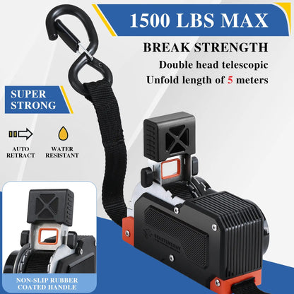 Dual-End Retractable Tie-Down Ratcheting Straps