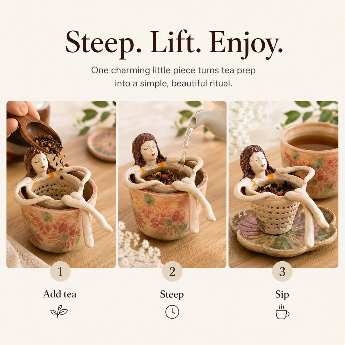 ☕Whimsical Sitting Lady Ceramic Tea Strainer Collection