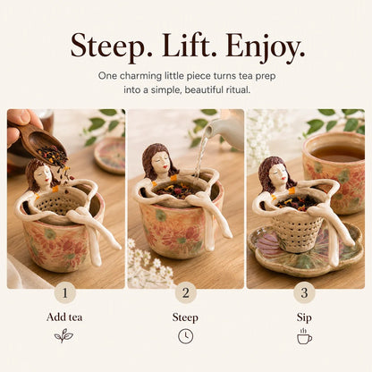 ☕Whimsical Sitting Lady Ceramic Tea Strainer Collection