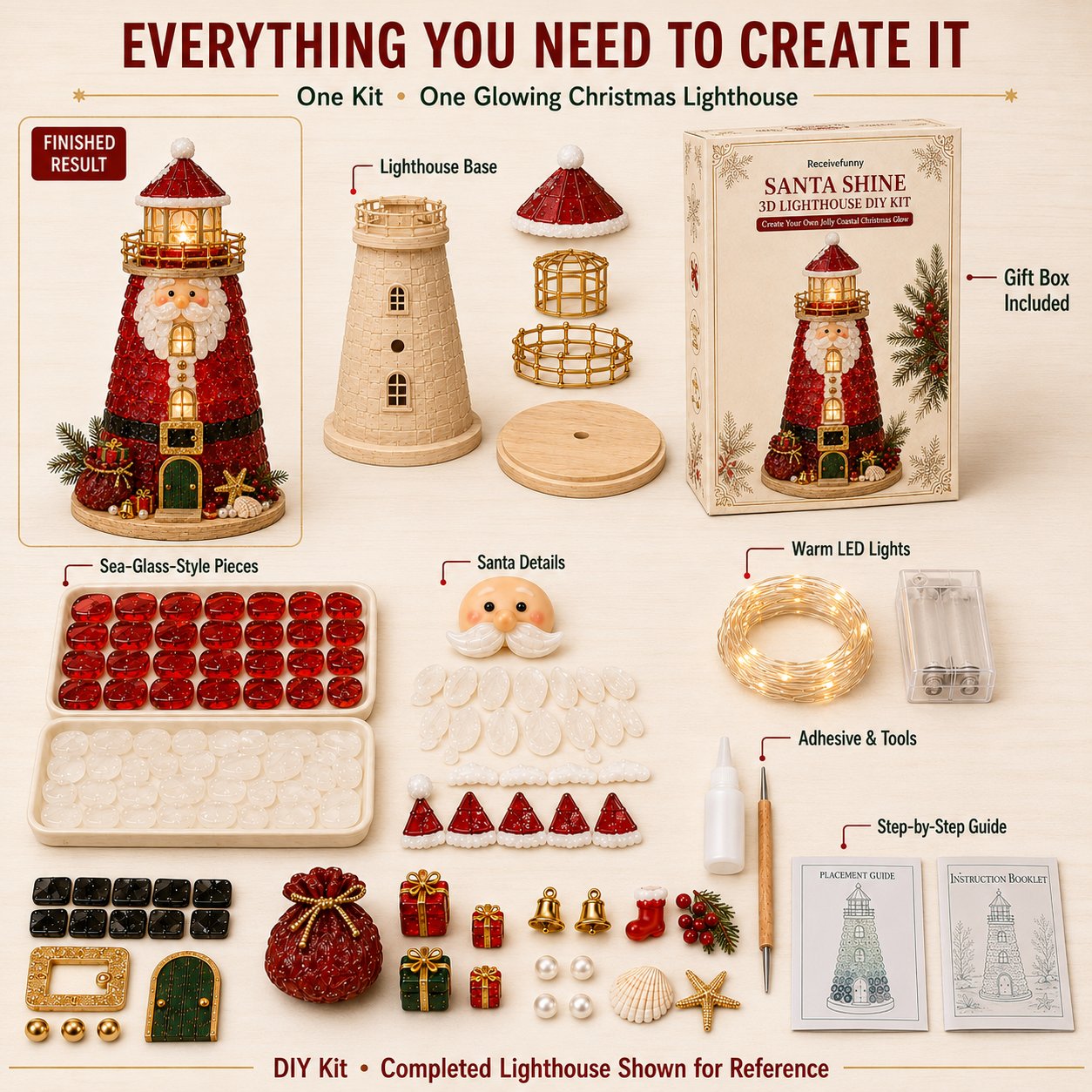 ✨ DIY Christmas Lighthouse Kit | Sea Glass-Style Pieces & LED Lights