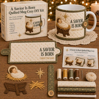 ⏳ Last Day 50% OFF – ✝️ Beginner-Friendly Christmas Faith Mug Cozy Sewing Kit | 6 Christian-Inspired Designs with Fabric Pieces, Batting, Appliqué, Thread, Buttons, Needle & Step-by-Step Guide Included 💕