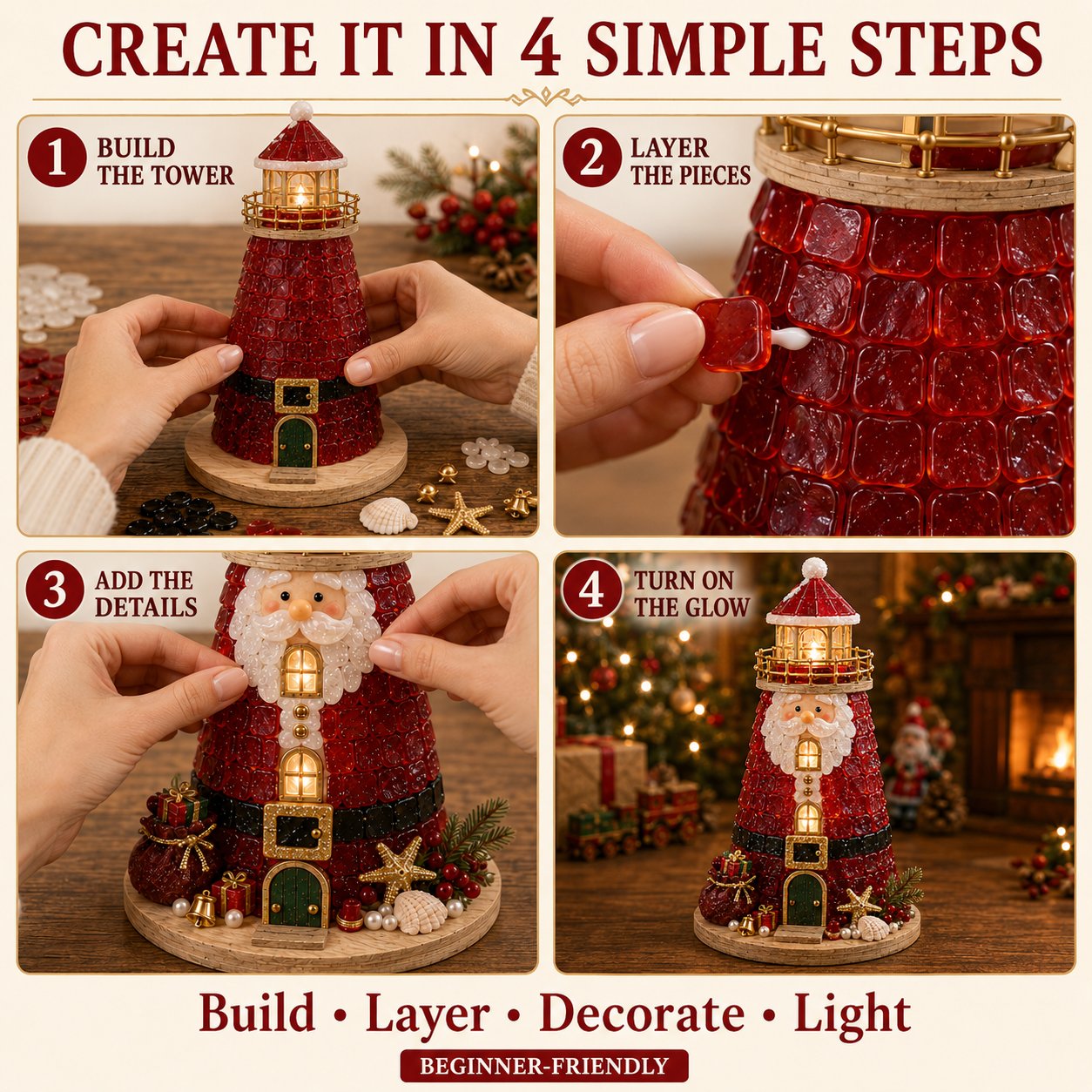 ✨ DIY Christmas Lighthouse Kit | Sea Glass-Style Pieces & LED Lights