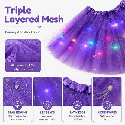 🏆 Last Day 50%OFF!🎁LED Light Up Sequin Tutu Skirt Star Mesh Princess Skirt for Girls and Adults