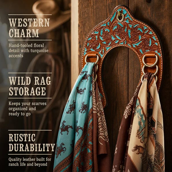 🔥LAST DAY 49% OFF 🤠Handcrafted Leather Horseshoe Wild Rag Holder | Western Scarf & Bandana Organizer