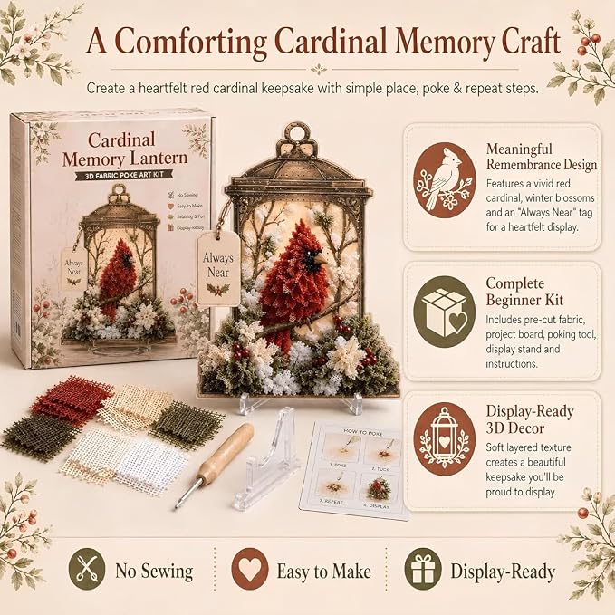 🐦3D Fabric Poke Art Memory Lantern Kit🔥No-Sew DIY Bird-Themed Memorial for Adult Beginner Handmade Hobby Gift