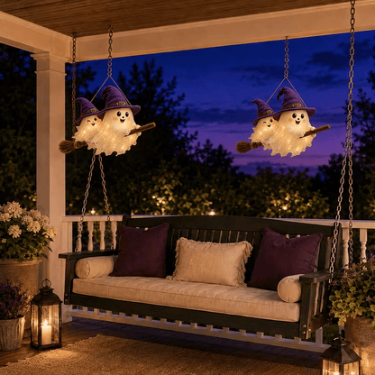Moonlight Mischief Lighted Ghost Broom Hanger