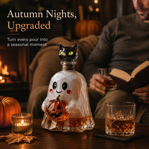 👻🐈‍⬛ Ghost Pumpkin Halloween Decanter 🎃 Spooky Glass Whiskey Bottle