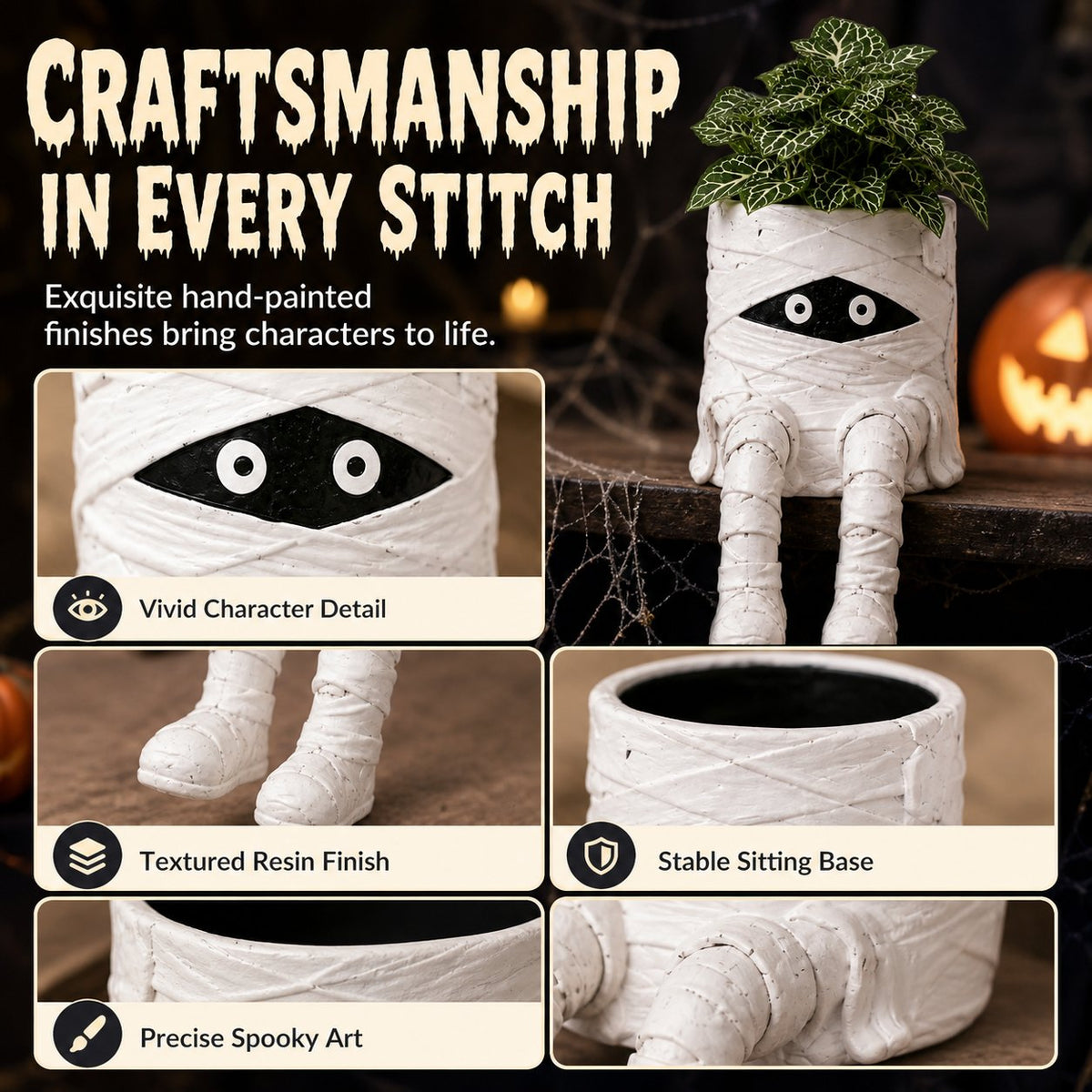 🔥LAST DAY 50% OFF - 💀🎃Halloween Whimsical Hanging Leg Planter Hand-Painted Resin Succulent Pot💐