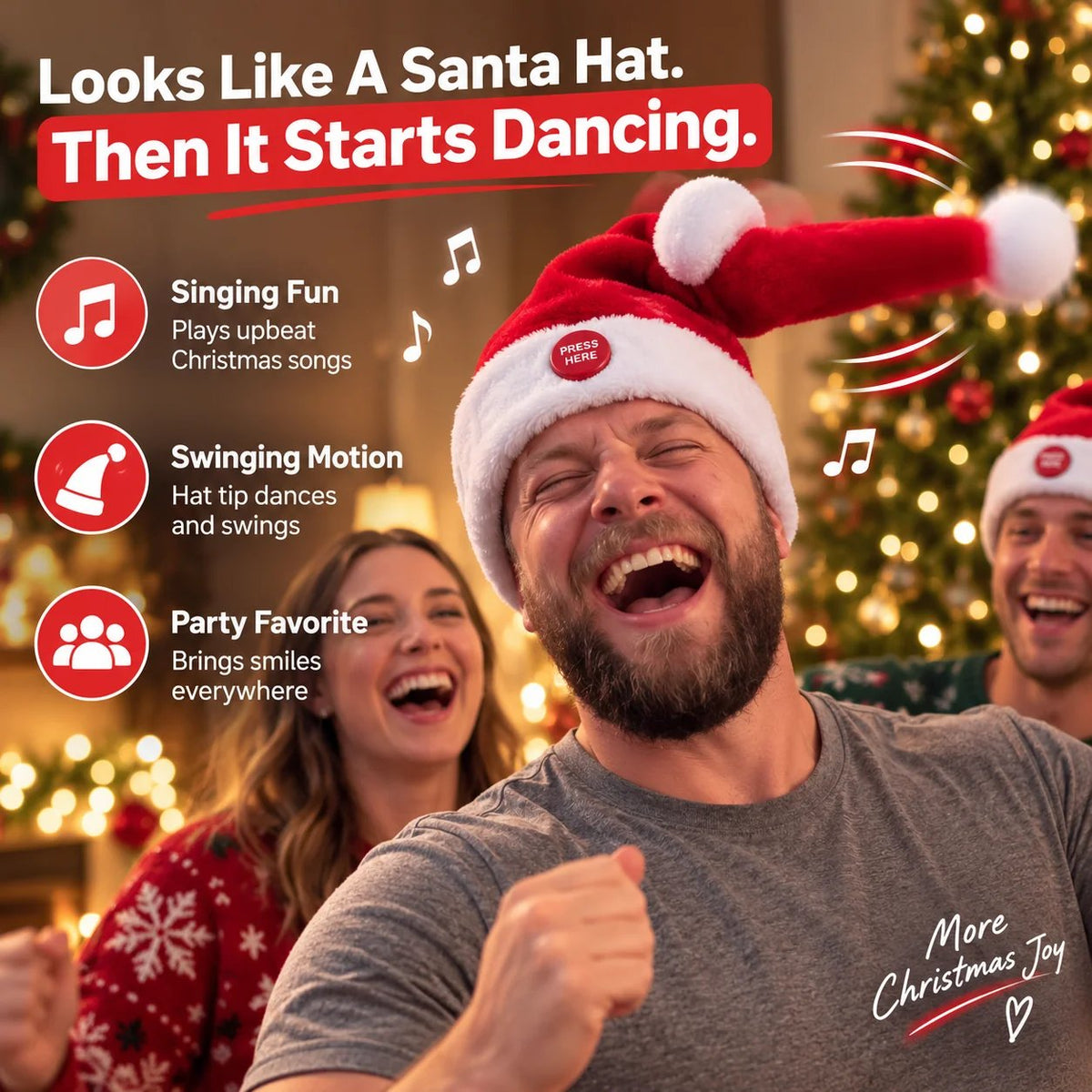 🎅 🤣 Singing & Dancing Santa Hat — Animated Christmas Party Hat