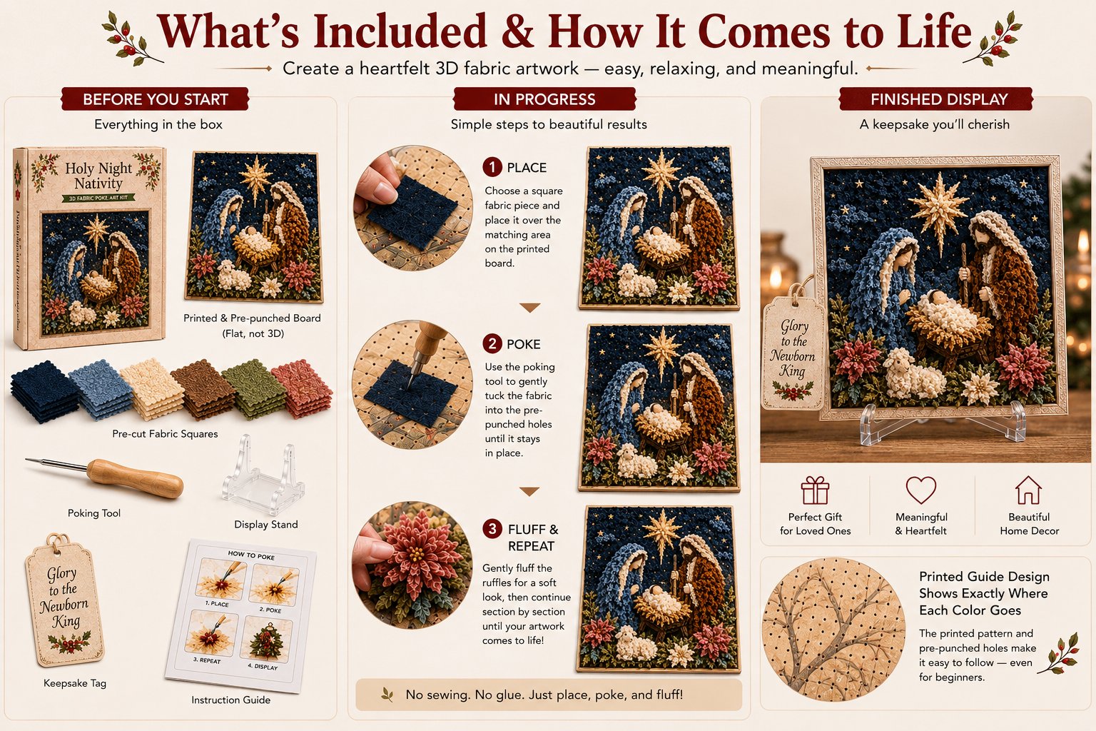 🔥 LAST DAY 49% OFF – ✝️🧵 Premium 3D Christian Fabric Poke Art Kit | No-Sew Faith Craft with Pre-Punched Board, Fabric Squares & Display Stand 🕊️✨