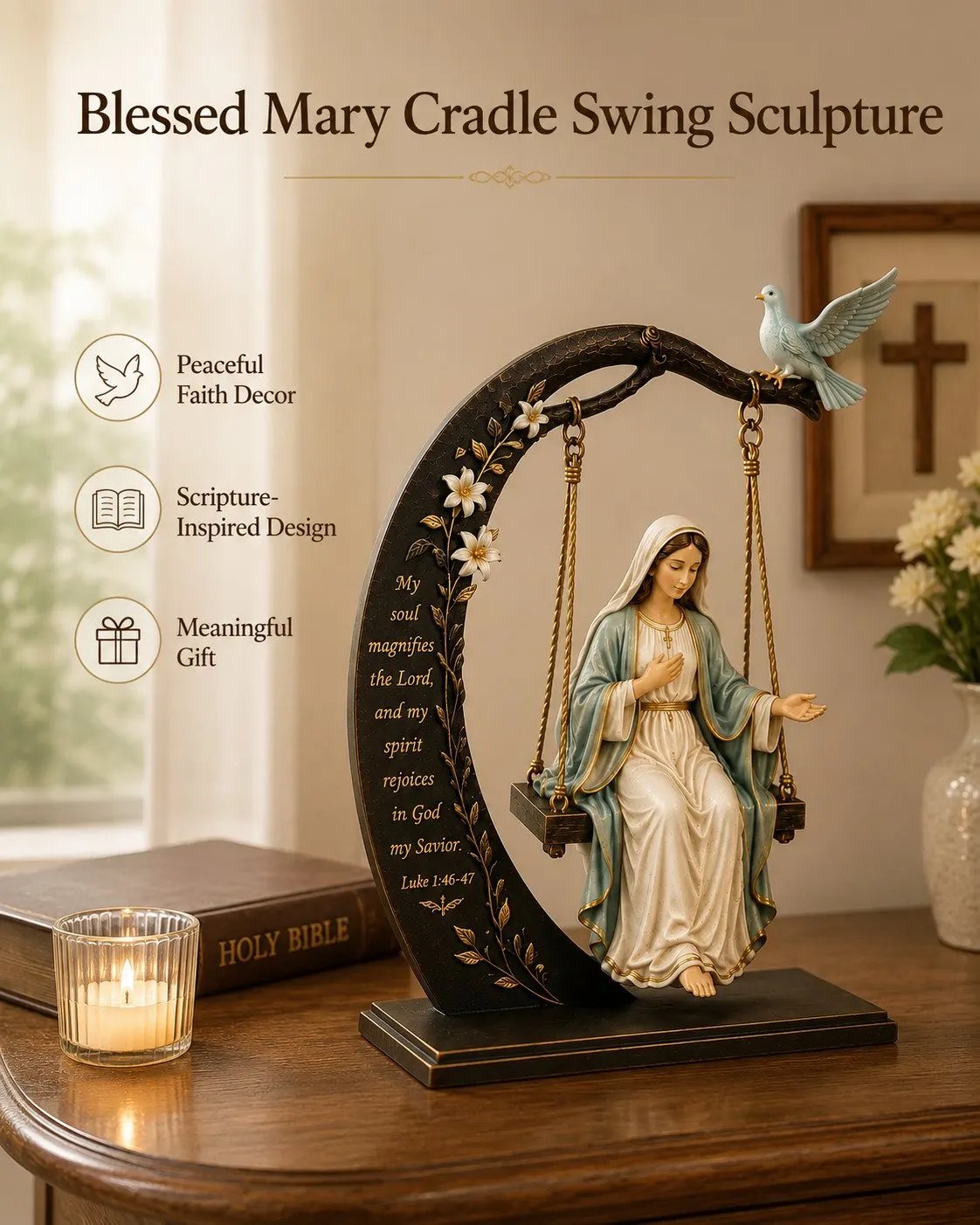 🙏 Blessed Virgin Mary Swing Statue – 7-Inch Faith-Inspired Resin Keepsake(3D)